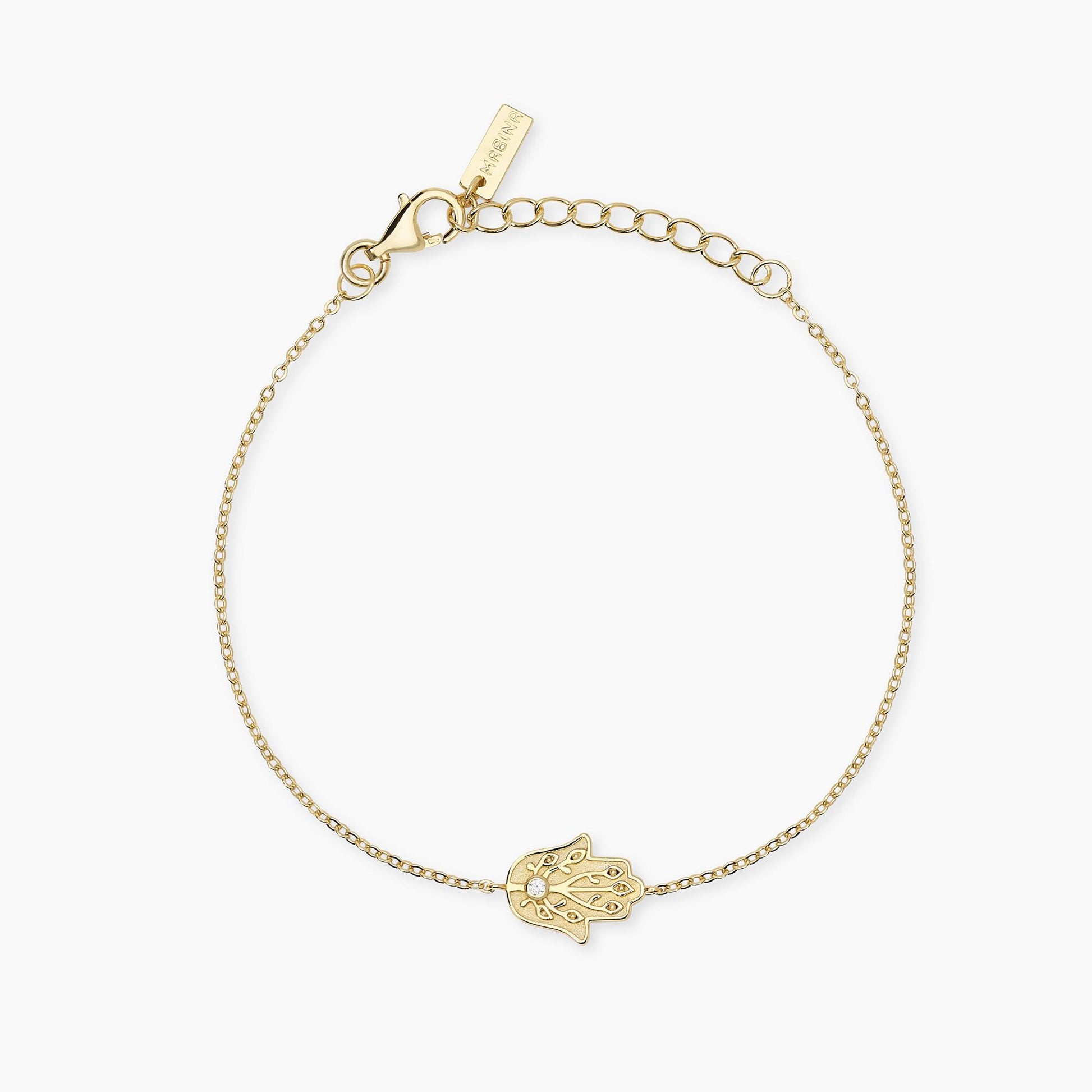 Bracciale da donna Mabina 534163 in argento placcato oro 18K con catena diamantata e ciondolo Mano di Fatima - Alfano Gioielli Palermo.
