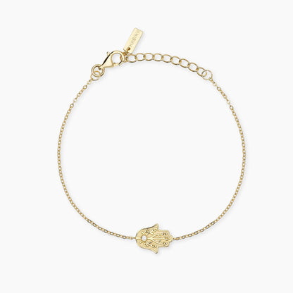 Bracciale da donna Mabina 534163 in argento placcato oro 18K con catena diamantata e ciondolo Mano di Fatima - Alfano Gioielli Palermo.