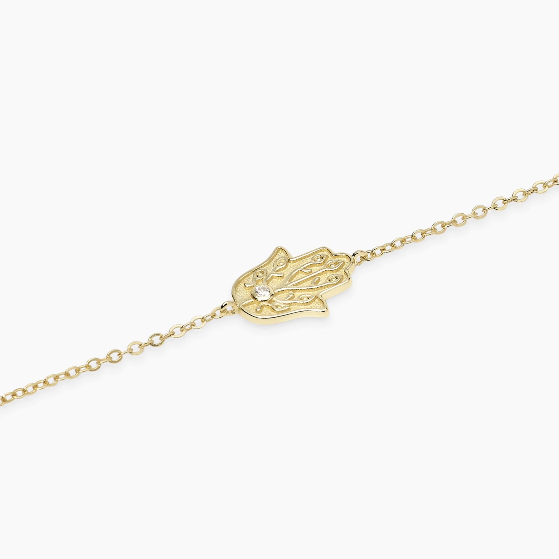 Bracciale da donna Mabina 534163 in argento placcato oro 18K con catena diamantata e ciondolo Mano di Fatima - Alfano Gioielli Palermo.