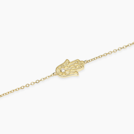 Bracciale da donna Mabina 534163 in argento placcato oro 18K con catena diamantata e ciondolo Mano di Fatima - Alfano Gioielli Palermo.