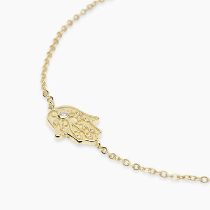 Bracciale da donna Mabina 534163 in argento placcato oro 18K con catena diamantata e ciondolo Mano di Fatima - Alfano Gioielli Palermo.
