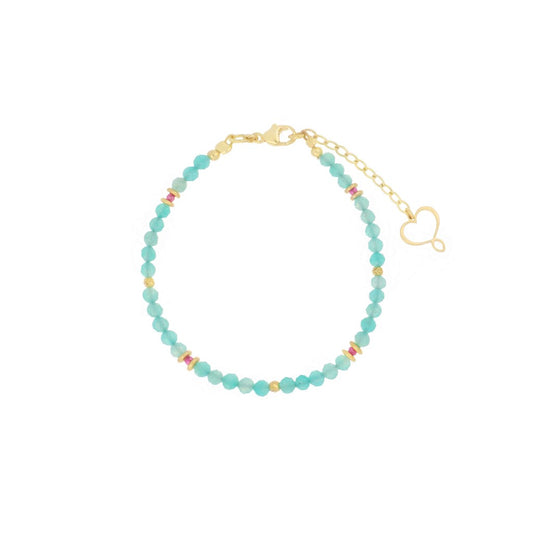 Bracciale a catenina Maman et Sophie in argento 925 dorato con piccole sfere di apatite naturale azzurra - Alfano Gioielli Gioielleria Palermo.