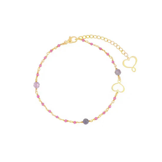 Bracciale rosario Maman et Sophie in argento oro giallo con pietre di rubellite fucsia e tanzanite blu-viola sfaccettate - Alfano Gioielli Palermo.