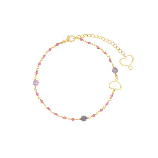 Bracciale rosario Maman et Sophie in argento oro giallo con pietre di rubellite fucsia e tanzanite blu-viola sfaccettate - Alfano Gioielli Palermo.