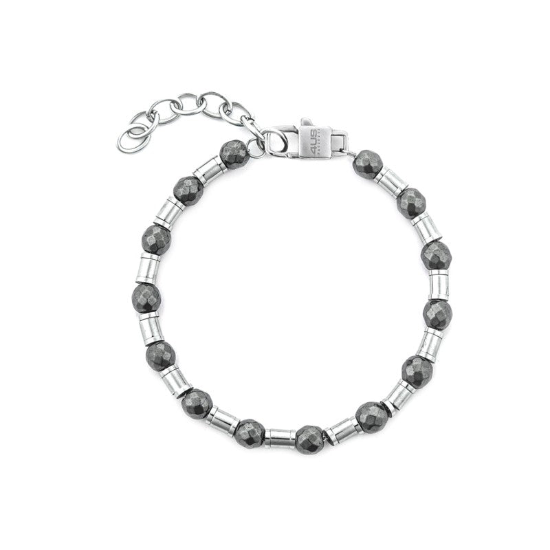 Bracciale Uomo 4US Cesare Paciotti in Acciaio Rodiato con Sfere in Ematite - 4UBR7536