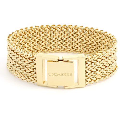 Bracciale Unoaerre collezione Bronze in bronzo dorato 24K con maglia geometrica a scaletta - Alfano Gioielli Gioielleria Palermo.