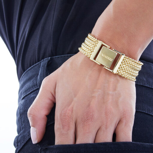 Bracciale Unoaerre collezione Bronze in bronzo dorato 24K con maglia geometrica a scaletta - Alfano Gioielli Gioielleria Palermo.