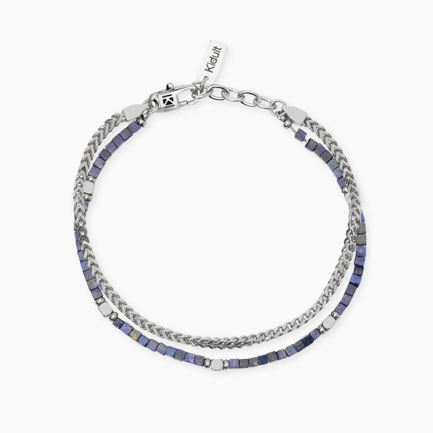 Bracciale uomo Kidult Style 831139 in acciaio 316L con pietre di sodalite blu e cubetti lucidi - Alfano Gioielli Palermo.