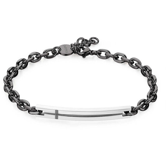 Bracciale maschile S’Agapõ Proud SPD21 in acciaio 316L finitura canna di fucile con targa silver e simbolo croce incisa - Alfano Gioielli Palermo.