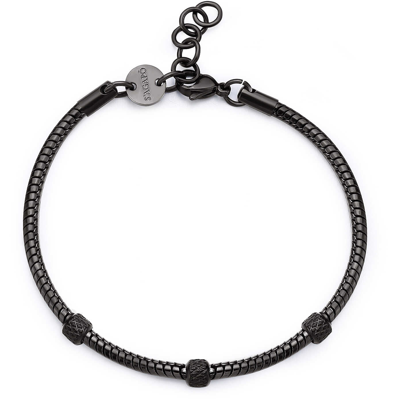 Bracciale maschile a catena Sagapò Ripple SRP84 in acciaio 316L con finitura bicolore PVD nero e canna di fucile - Alfano Gioielli Palermo.