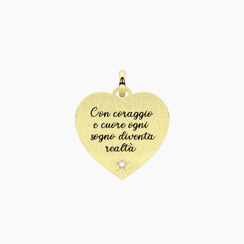 Ciondolo a cuore Kidult By You 741363 in acciaio PVD oro con incisione Con coraggio e cuore ogni sogno diventa realtà - Alfano Gioielli Palermo.