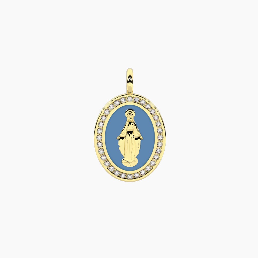 Ciondolo ovale Kidult By You 741373 in acciaio 316L con Madonnina smaltata azzurra e cristalli - Alfano Gioielli Palermo.