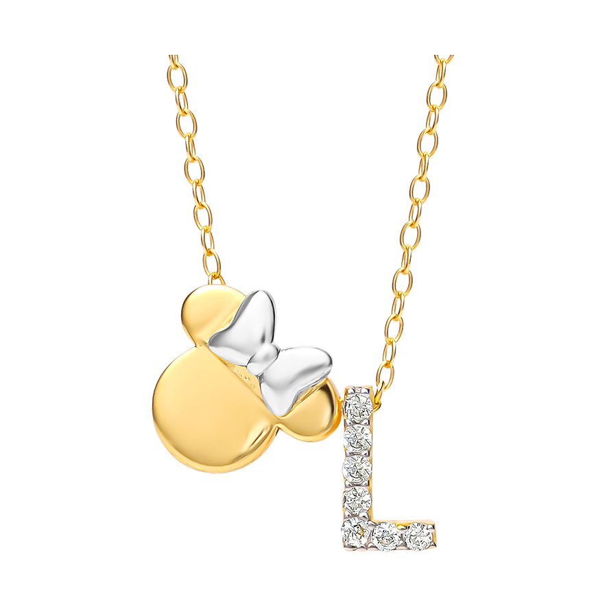 Collana in argento 925 Disney Minnie con pendente in pavé di zirconi bianchi e fiocco azzurro celeste - Alfano Gioielli Gioielleria Palermo.