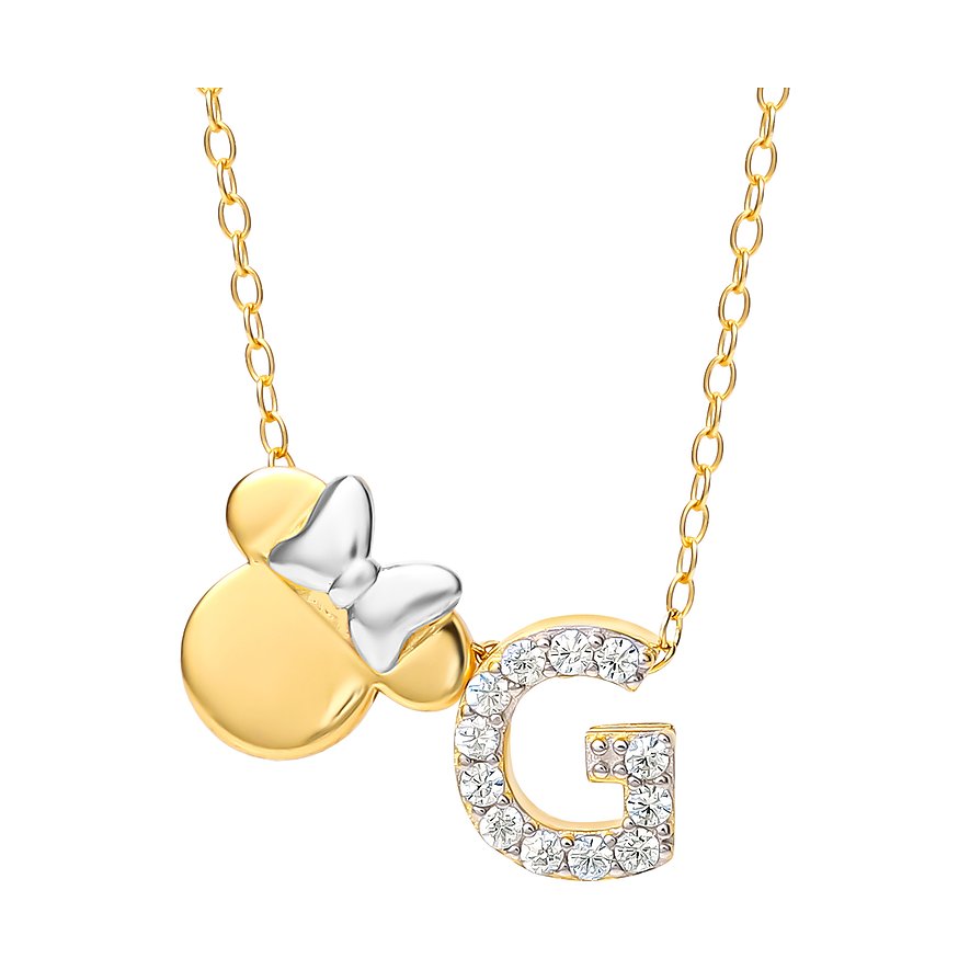 Collana girocollo Disney Minnie in argento 925 con pendente in pavé di zirconi bianchi e fiocco giallo sole - Alfano Gioielli Gioielleria Palermo.