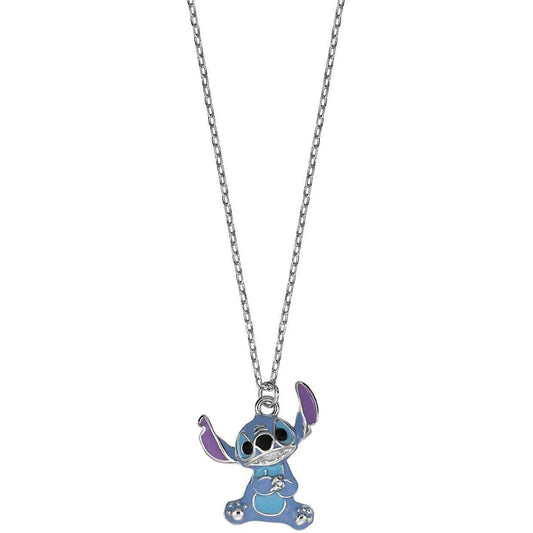 Girocollo in argento 925 Disney Stitch con pendente a forma di volto smaltato in azzurro e rosa - Alfano Gioielli Gioielleria Palermo.