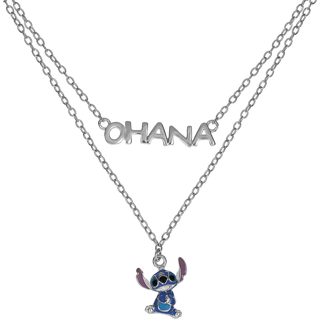 Girocollo in argento 925 Disney Stitch con elemento centrale smaltato azzurro e rosa - Alfano Gioielli Gioielleria Palermo.