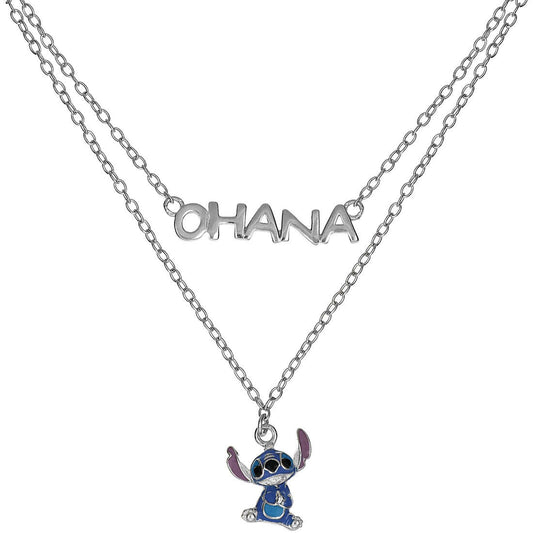 Girocollo in argento 925 Disney Stitch con elemento centrale smaltato azzurro e rosa - Alfano Gioielli Gioielleria Palermo.