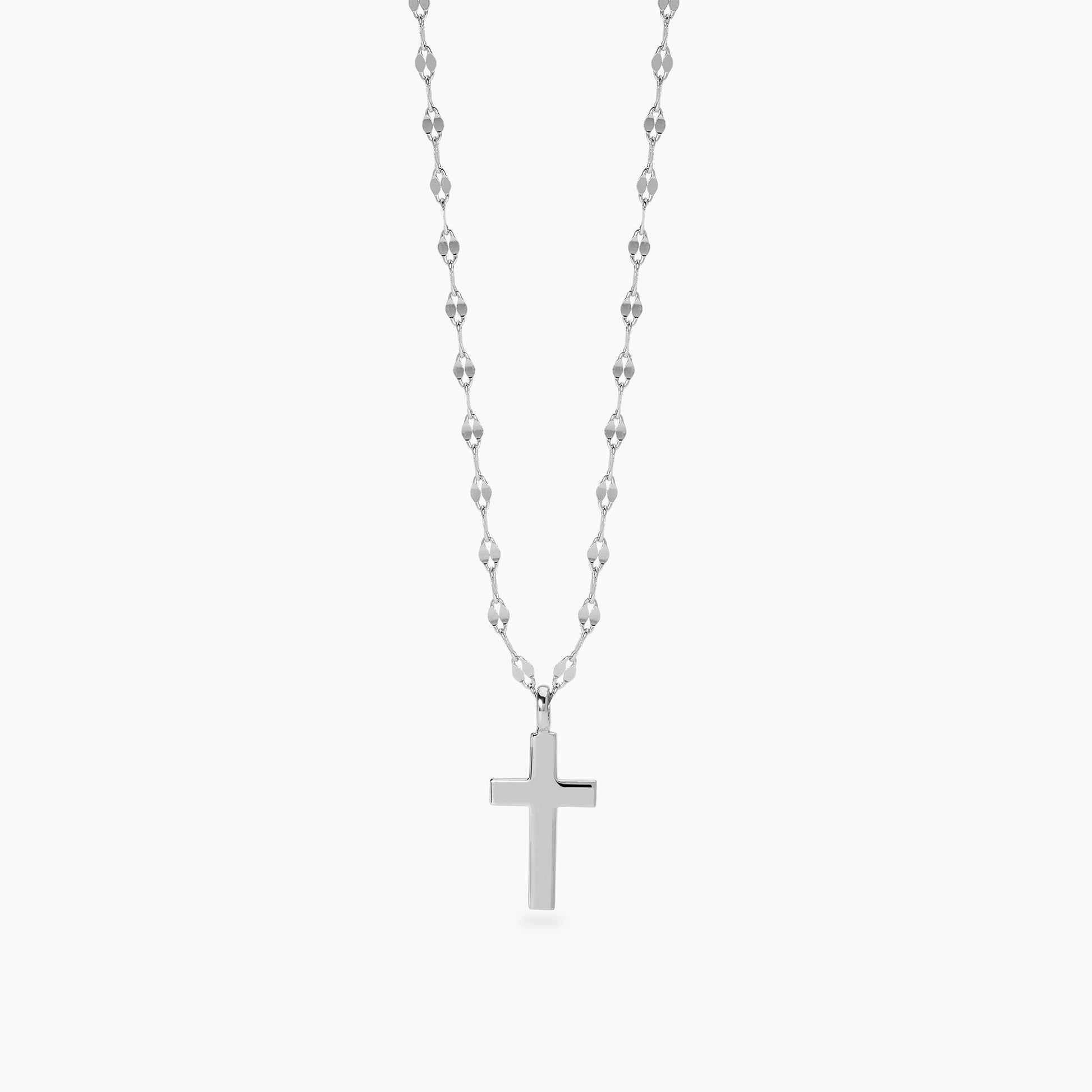 Girocollo femminile Mabina Credi in Me 553890 in argento 925 rodiato con ciondolo a forma di croce e catena fancy - Alfano Gioielli Palermo.