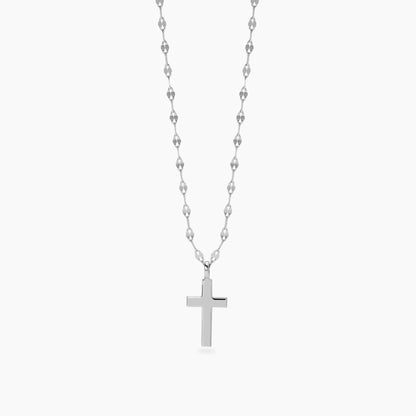 Girocollo femminile Mabina Credi in Me 553890 in argento 925 rodiato con ciondolo a forma di croce e catena fancy - Alfano Gioielli Palermo.