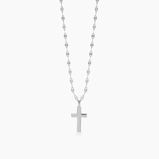 Girocollo femminile Mabina Credi in Me 553890 in argento 925 rodiato con ciondolo a forma di croce e catena fancy - Alfano Gioielli Palermo.