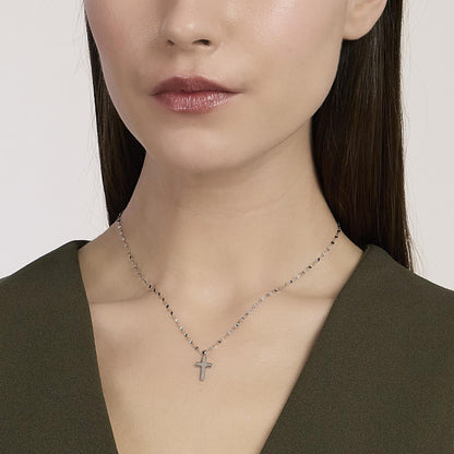 Girocollo femminile Mabina Credi in Me 553890 in argento 925 rodiato con ciondolo a forma di croce e catena fancy - Alfano Gioielli Palermo.
