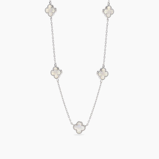 Girocollo femminile Mabina Jasmine 553842 in argento 925 rodiato con elementi a fiore e inserti in madreperla naturale - Alfano Gioielli Palermo.