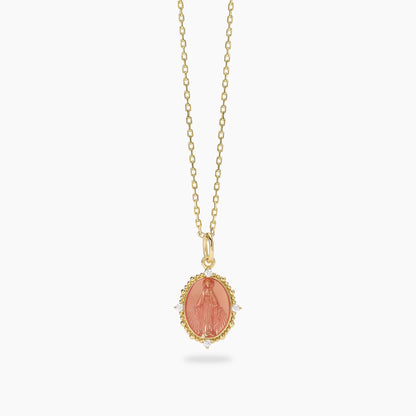 Girocollo da donna Mabina Lady Madonna 553911 in argento placcato oro 18K con ciondolo Madonnina rosa corallo e zirconi - Alfano Gioielli Palermo.