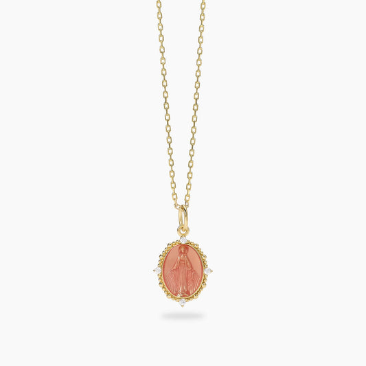 Girocollo da donna Mabina Lady Madonna 553911 in argento placcato oro 18K con ciondolo Madonnina rosa corallo e zirconi - Alfano Gioielli Palermo.