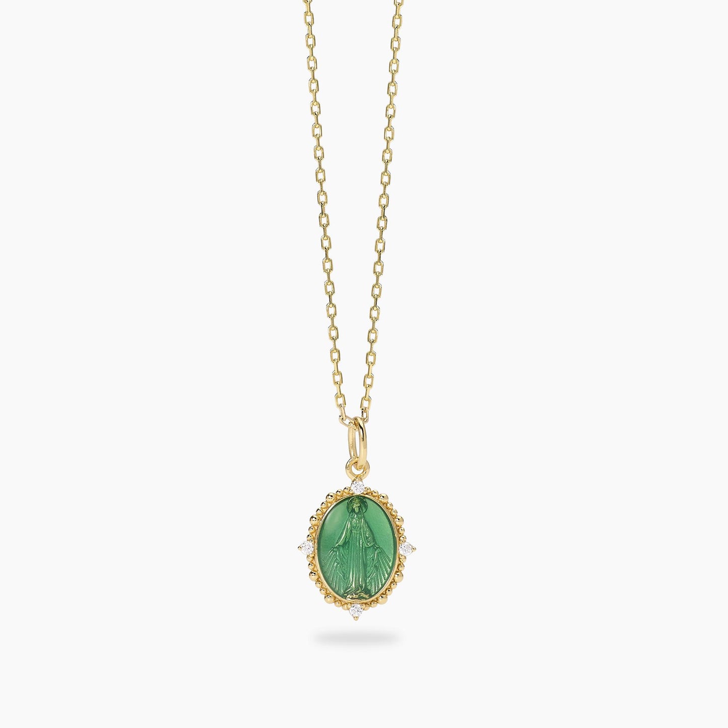 Girocollo da donna Mabina Lady Madonna 553912 in argento placcato oro 18K con ciondolo Madonnina verde e zirconi - Alfano Gioielli Palermo.