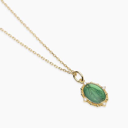 Girocollo da donna Mabina Lady Madonna 553912 in argento placcato oro 18K con ciondolo Madonnina verde e zirconi - Alfano Gioielli Palermo.