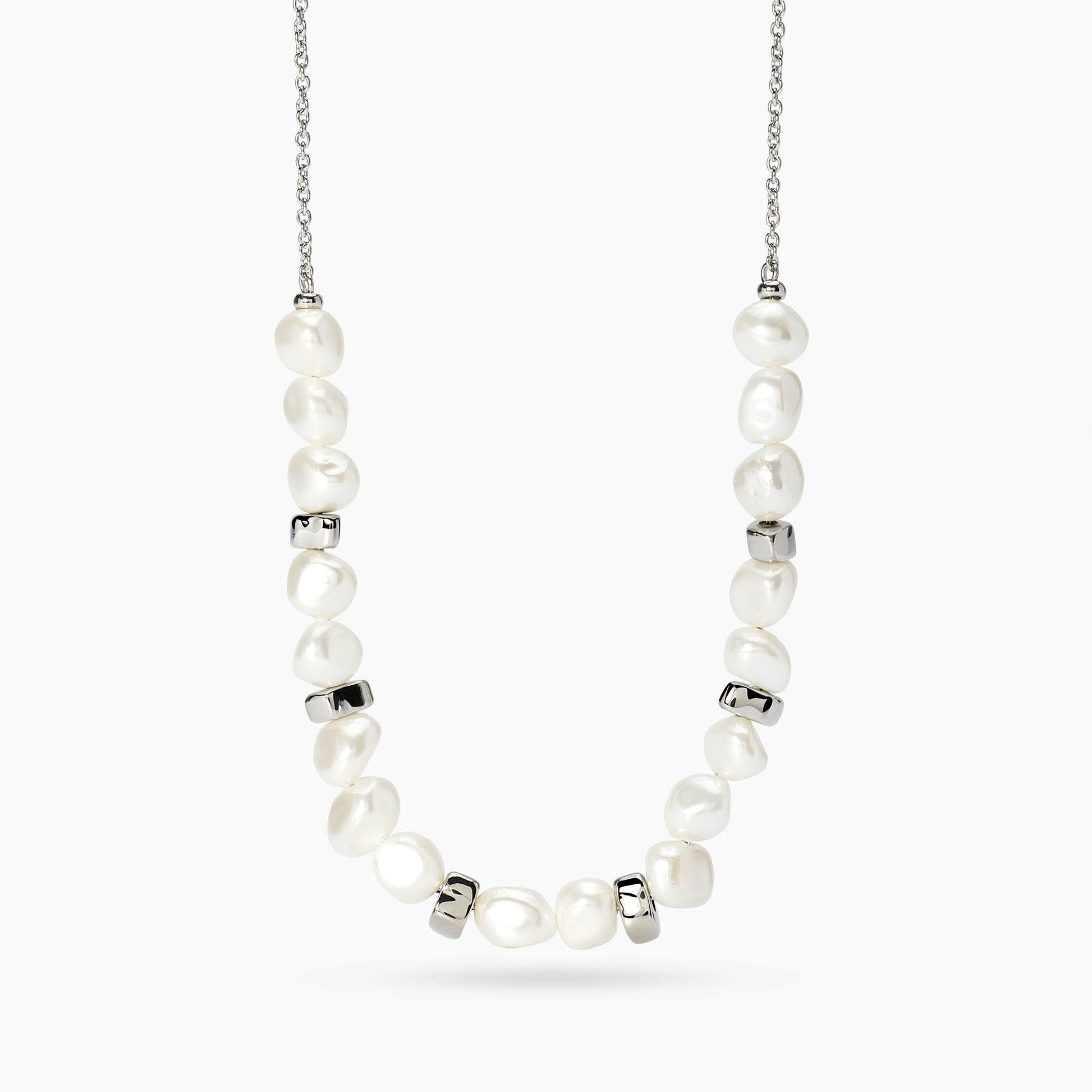 Girocollo Kidult Style 70 851126 in acciaio 316L con perle conchiglia barocche e forme asimmetriche lucide - Alfano Gioielli Palermo.