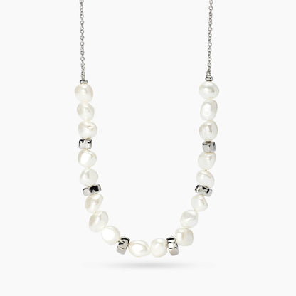 Girocollo Kidult Style 70 851126 in acciaio 316L con perle conchiglia barocche e forme asimmetriche lucide - Alfano Gioielli Palermo.