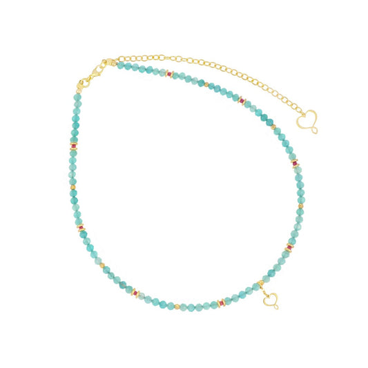 Girocollo a catenina Maman et Sophie in argento 925 dorato con piccole sfere di apatite naturale azzurra - Alfano Gioielli Gioielleria Palermo.