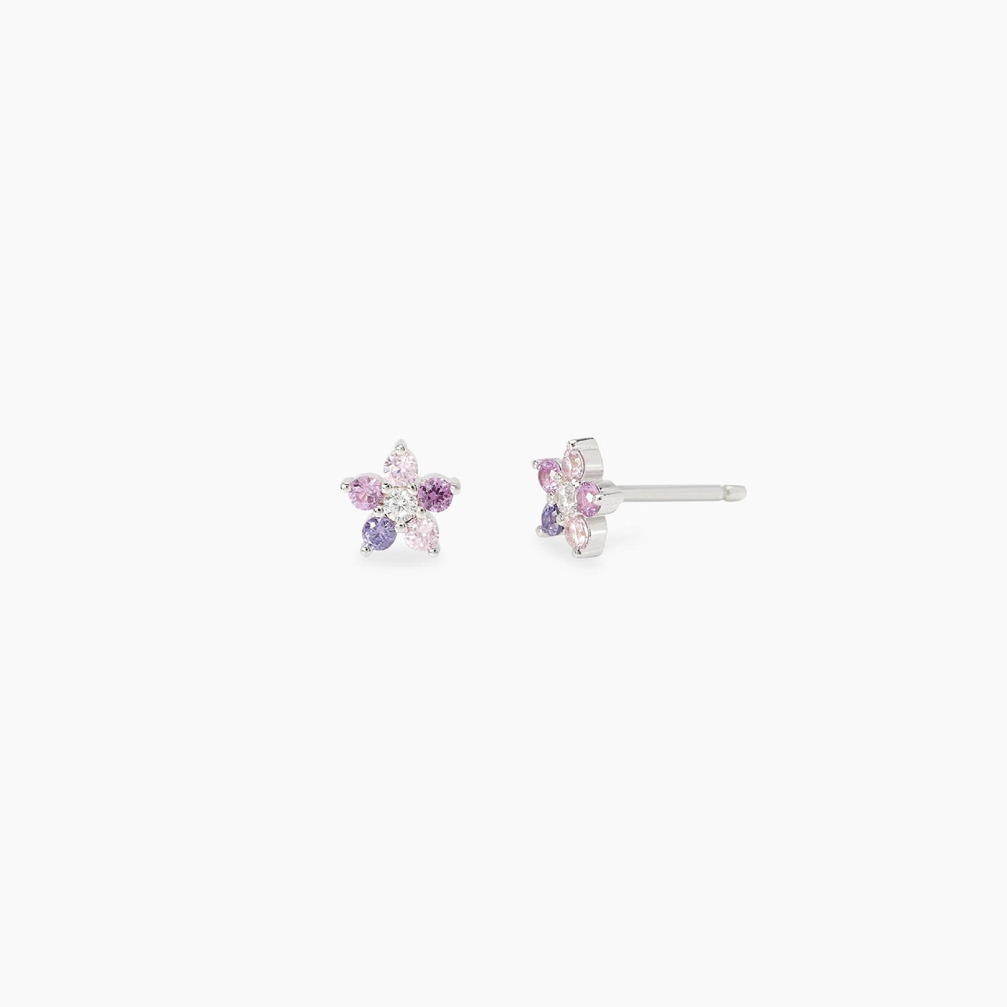 Orecchini a lobo per bambina Mabina Fun Flower 563958 in argento 925 con fiori in tormalina rosa sintetica e zircone centrale - Alfano Gioielli Palermo.