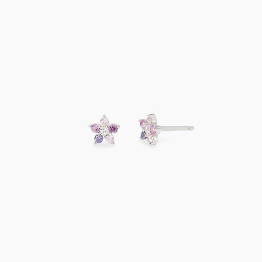 Orecchini a lobo per bambina Mabina Fun Flower 563958 in argento 925 con fiori in tormalina rosa sintetica e zircone centrale - Alfano Gioielli Palermo.