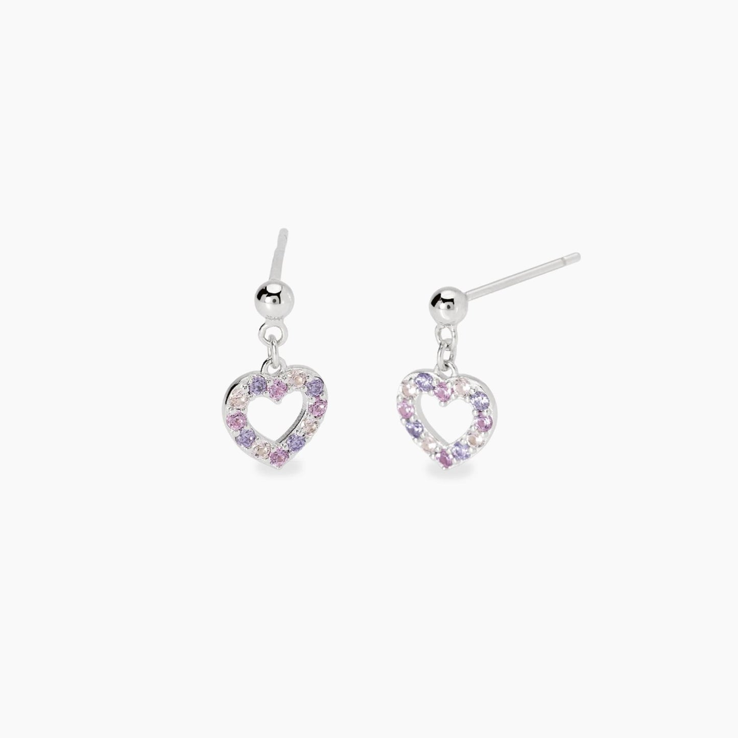 Orecchini pendenti da bambina Mabina Junior 563956 in argento 925 con cuore rosa e zirconi arcobaleno - Alfano Gioielli Palermo.