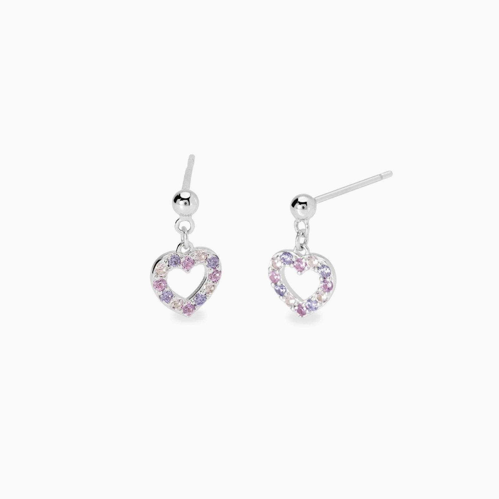 Orecchini pendenti da bambina Mabina Junior 563956 in argento 925 con cuore rosa e zirconi arcobaleno - Alfano Gioielli Palermo.