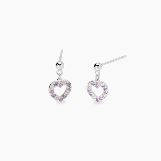 Orecchini pendenti da bambina Mabina Junior 563956 in argento 925 con cuore rosa e zirconi arcobaleno - Alfano Gioielli Palermo.