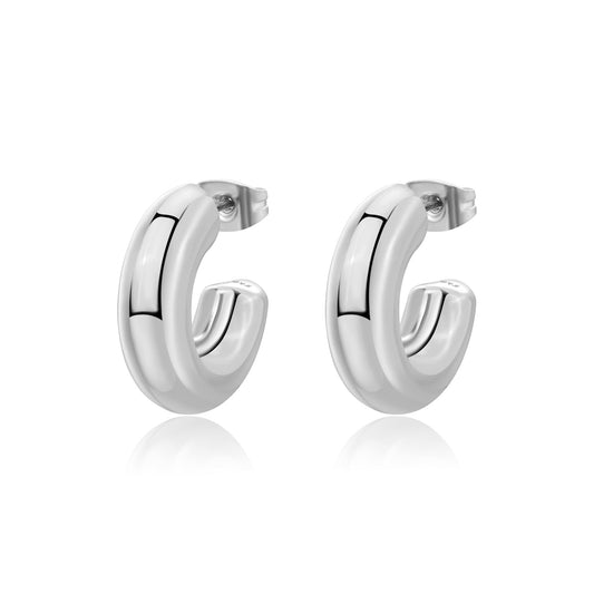 Orecchini a cerchio bombati Sagapò Stellar SSE31 in acciaio 316L silver lucido - Alfano Gioielli Palermo.