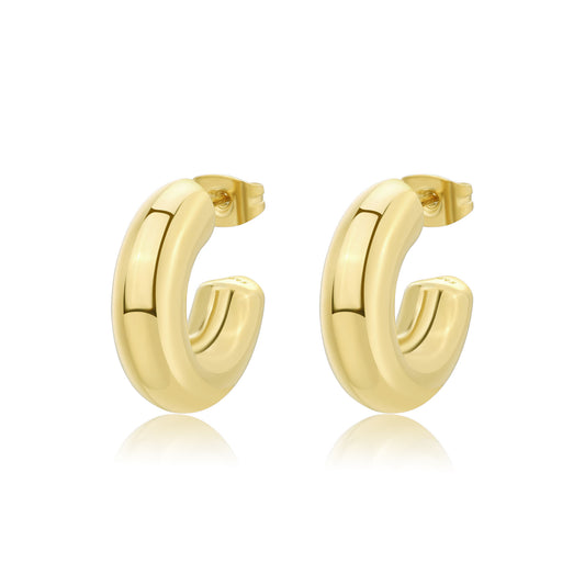 Orecchini a cerchio bombati Sagapò Stellar SSE32 in acciaio 316L con finitura lucida PVD oro 14K - Alfano Gioielli Palermo.