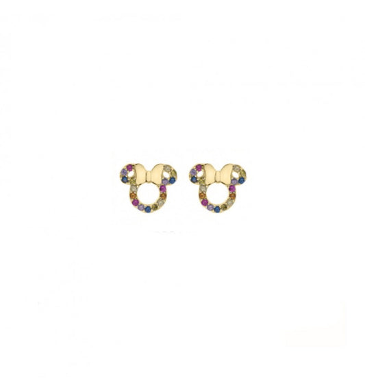 Orecchini a lobo Disney Minnie in argento placcato oro giallo con fiocco smaltato rosso - Alfano Gioielli Gioielleria Palermo.