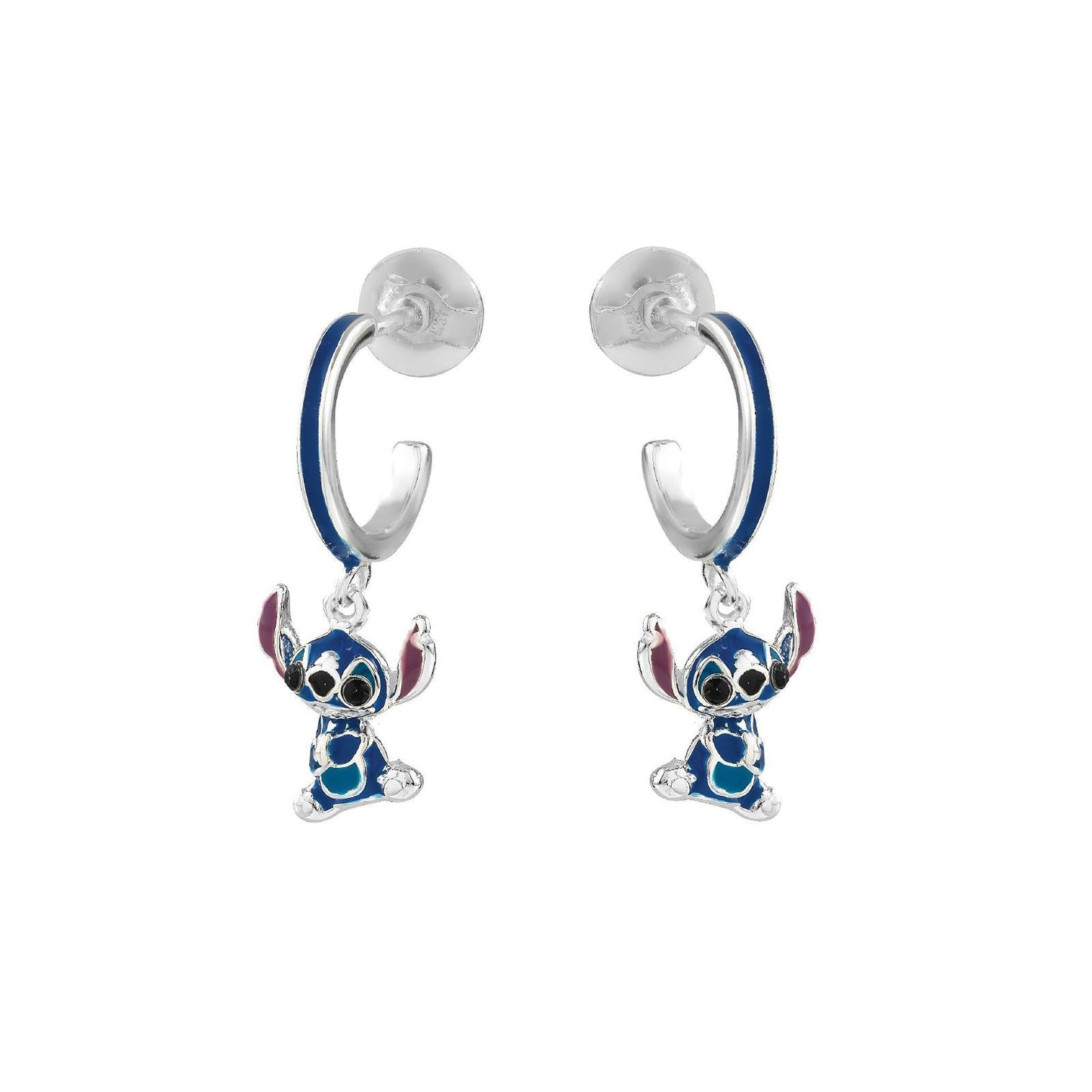 Orecchini pendenti in argento 925 Disney Stitch con dettagli in smalto azzurro - Alfano Gioielli Gioielleria Palermo.