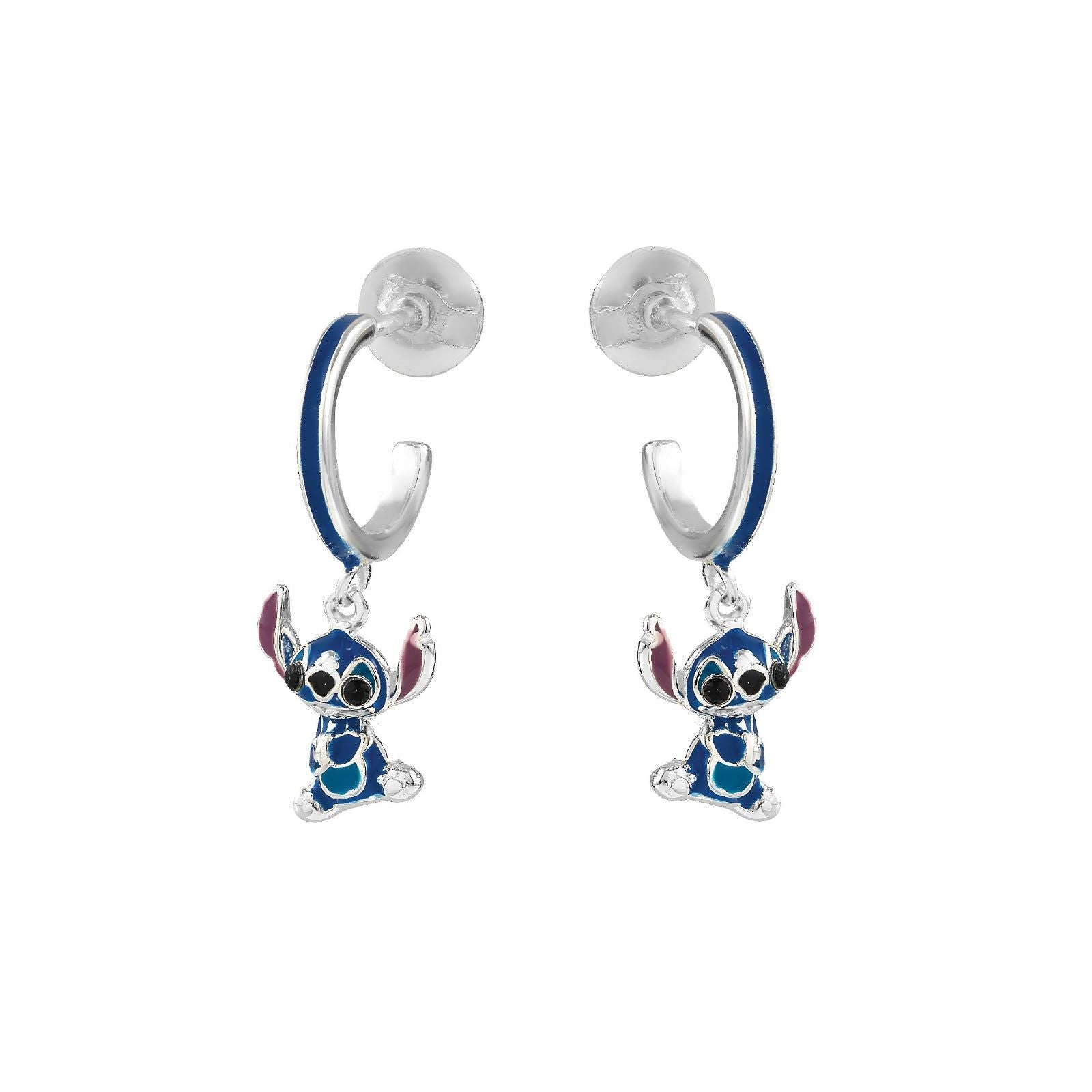 Orecchini pendenti in argento 925 Disney Stitch con dettagli in smalto azzurro - Alfano Gioielli Gioielleria Palermo.