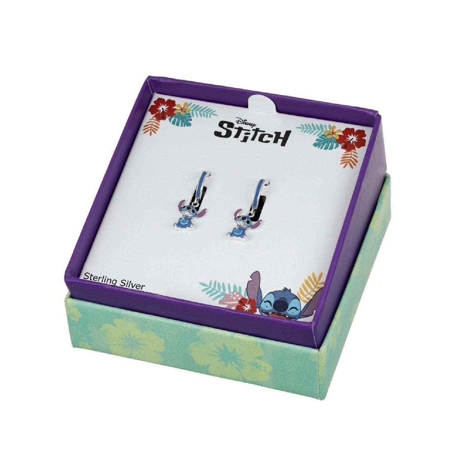 Orecchini pendenti in argento 925 Disney Stitch con dettagli in smalto azzurro - Alfano Gioielli Gioielleria Palermo.