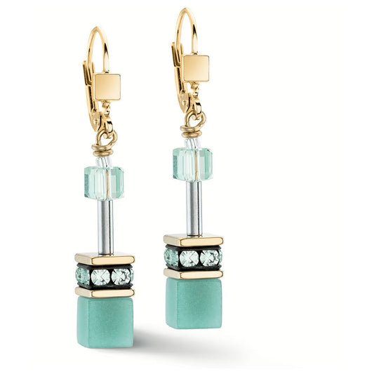 Orecchini Pendenti Coeur de Lion GeoCUBE Iconic Mono - Oro e Verde Acqua 4020/20-0533