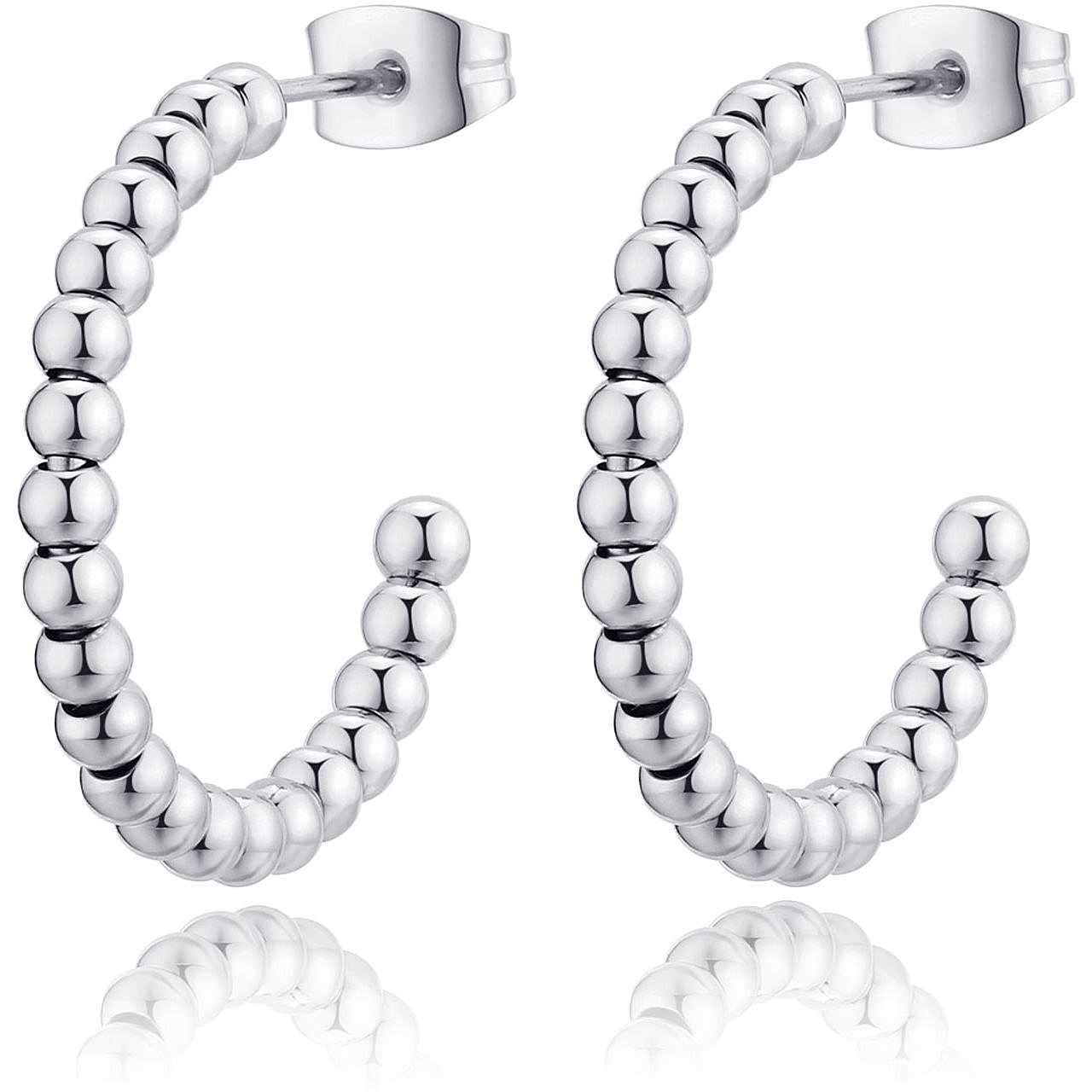 Orecchini a cerchietto bombati Sagapò Chunky SHK39 in acciaio 316L lucido silver da 24 mm - Alfano Gioielli Palermo.