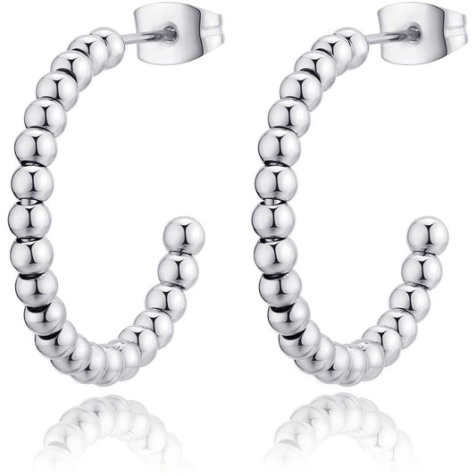 Orecchini a cerchietto bombati Sagapò Chunky SHK39 in acciaio 316L lucido silver da 24 mm - Alfano Gioielli Palermo.