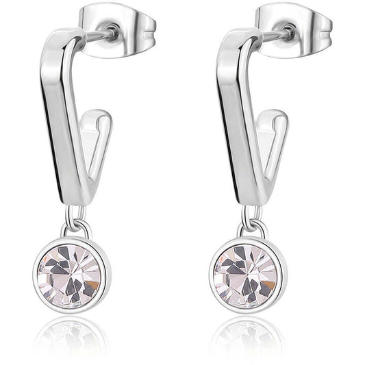 Orecchini pendenti da donna Sagapò Luce SCE35 in acciaio 316L silver con perno a triangolo e cristallo bianco circolare - Alfano Gioielli Palermo.