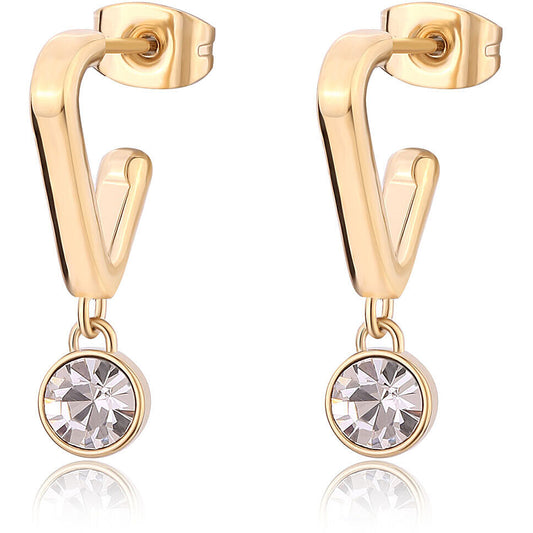 Orecchini pendenti Sagapò Luce SCE36 in acciaio PVD oro con perno a triangolo e cristallo bianco circolare - Alfano Gioielli Palermo.