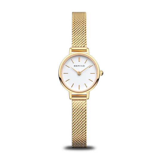 Orologio da donna Bering Classic 11022-334 in oro giallo con cinturino maglia milano e quadrante bianco - Alfano Gioielli Gioielleria Palermo.